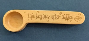 Wooden Coffee Scoop & Bag Clip All-in- One "Life Begins After Coffee" New w Tag - Picture 1 of 3