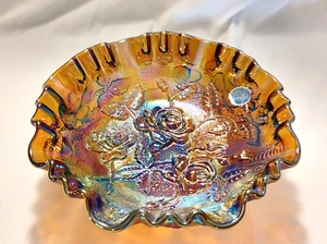 Tazón de vidrio abierto Imperial de vidrio ámbar de 3 dedos con volantes rosa carnaval - Imagen 1 de 6