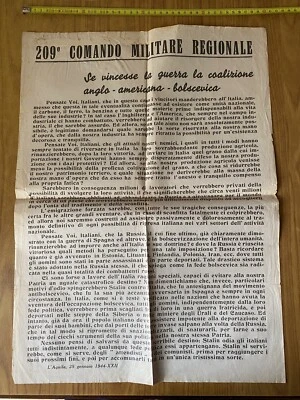 MANIFESTO PROCLAMA TEDESCO ITALIA REPUBBLICA SOCIALE 209º COMANDO MILITARE - Immagine 1 di 3