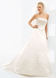 David's Bridal St Tropez White Satin embellished Strapless Wedding gown sz 8 - Picture 1 of 22