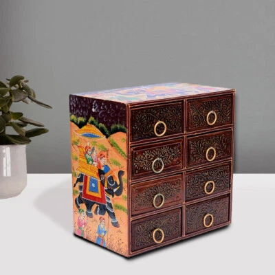 Joyero hecho a mano de madera multicolor con 8 cajones cajonera caja baratija Foto 1 de 4
