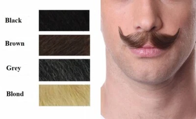 HUMAN HAIR HANDLEBAR MOUSTACHE COSTUME MUSTACHE GENTLEMAN DETECTIVE PIRATE - Image 1 of 3