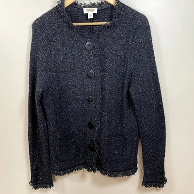Cárdigan con flecos TALBOTS para mujer LG mezcla de lana carbón/alpaca Boho Academia oscuro Foto 1 de 4