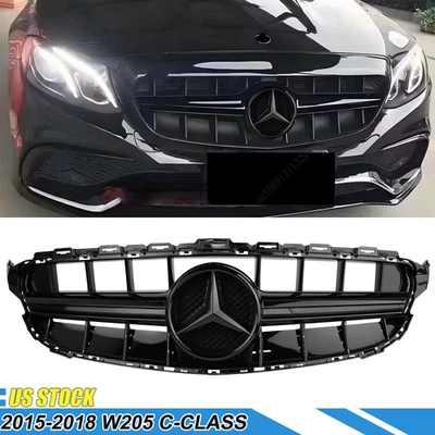 Black Grille W/Emblem For 2015-2018 Mercedes-Benz W205 C-Class C300 C43 Grill Foto 1 de 4