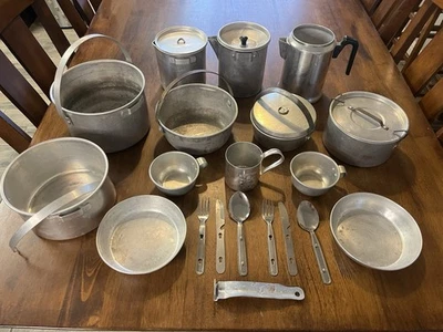 Vintage Aluminum Nesting Camping Cook Set w Pots Kettle Bowls Cups Cookware - Image 1 of 4