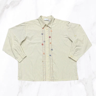 Blusa feminina Napa Valley bordada listrada amarela com botões, tamanho XL - Imagem 1 de 4