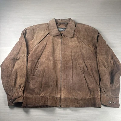 Chaqueta Members Only Para Hombres 42 Marrón Gamuza Cuero Cremallera Frontal Bombardero Cuello Raglán Foto 1 de 4