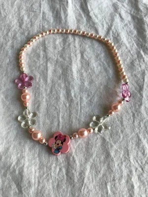 Disney Minnie Mouse Collar Rosa y Blanco Cuentas Hibisco Flores Floral Foto 1 de 2