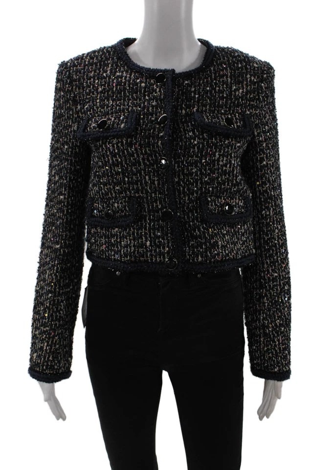 Chaqueta Autorretrato Mujer Negra Botón Clásica Cuello Redondo Talla 4 Foto 1 de 4