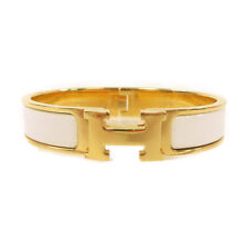 HERMES GHW Clic H Bracelet Bangle Metal Enamel White Gold Tone Color