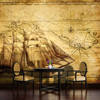 VINTAGE SCHIFF WELTKARTE Vlies Fototapete Wohnzimmer Tapete + KLEISTER 84 - Bild 1 von 3