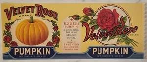 LABEL Can Velvet Rose Pumpkin Brighton Canning Iowa - Picture 1 of 1