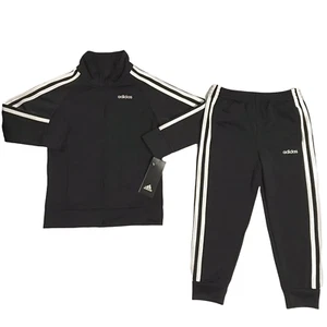 Adidas Little Girls 2pc Tracksuit Jacket & Joggers Outfit Set Size 4 Black-White - Picture 1 of 5