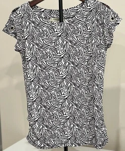 FLJ STUDIO Women's Top Pullover Short Sleeve Small Cold Shoulder Black/White NWT - Picture 1 of 7