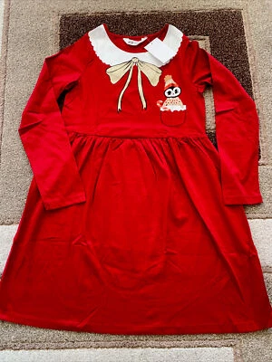 H&M GIRLS RED LONG SLEEVE DRESS Christmas party Age 4-5-6 Years Next Day Post - Image 1 of 4