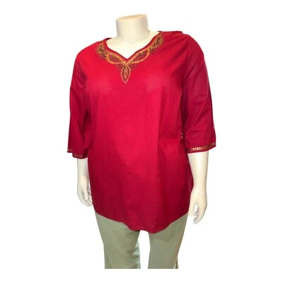 **NUEVO**Liz & Me Rojo Oscuro Manga 3/4 Cuello en V Lentejuelas y Cuentas Tejidas Para Mujer 1X 18/20W Foto 1 de 4