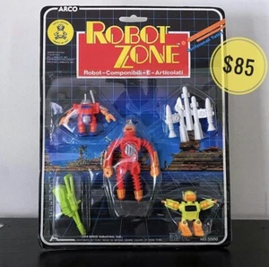 Vintage MOC 1984 Italian ARCO Robot Zone Bendy Rubber 80s Space Toy Figure Set - Picture 1 of 8