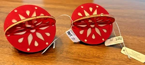 Pier 1 Imports Beautiful 2015 Red Laser Cut On Wood Christmas Ornaments Set of 2 - Picture 1 of 3