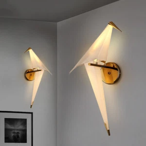 LED Bird Gold Wall Lamp PP Paper Crane wall sconces Bedside Wall Light Foyer - Picture 1 of 5