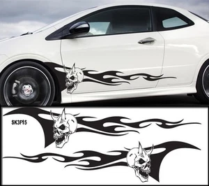 Universal Car Skull Flames Pinstripe Racing Side Graphics Decals 54"X12" SK3f5 - Picture 1 of 3