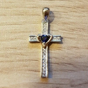 Pendente "Croce" In Argento Massiccio 925/1000 E Zaffiro (679) - Foto 1 di 3