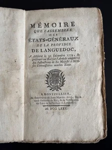 Etats-Généraux de la province de Languedoc - Mémoire 1780 - Picture 1 of 5