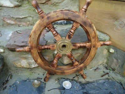 Ships wheel Mango Wood 18" across- Wooden & Brass maritime Pirate Very Nice Gift - Image 1 of 4