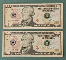 (2) 2017A 10 Dollar Bill US Banknote Consecutive # UNC NEW CRISP from BEP Strap