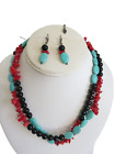 Sterling Silver Southwestern Turquoise Coral Black Onyx Necklace & Earrings Set