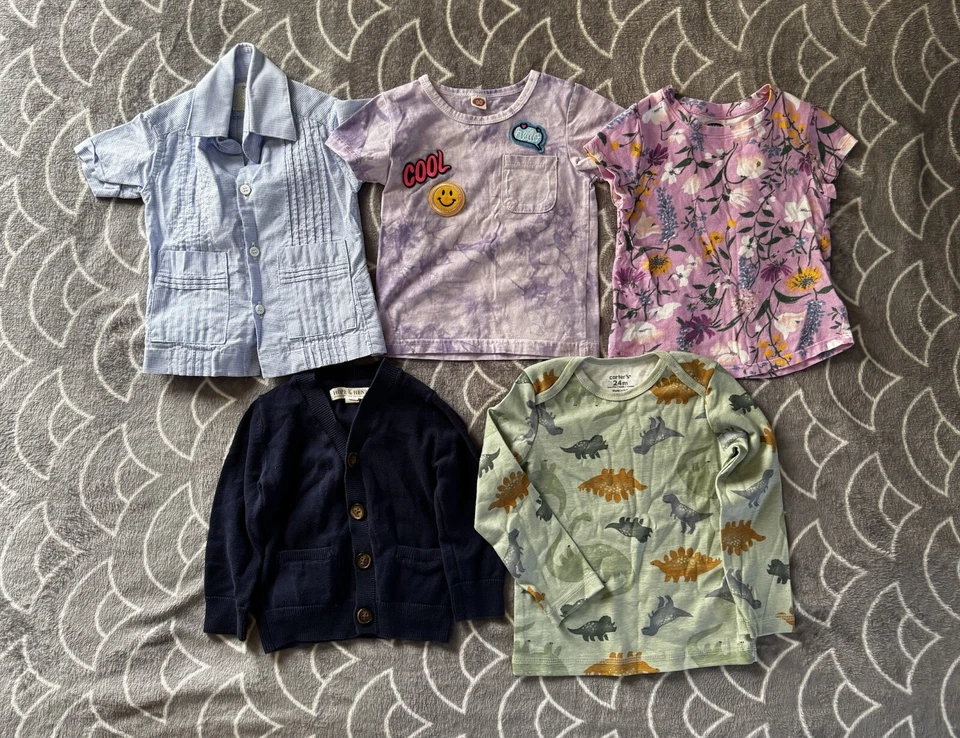 女宝宝多色圆领短袖纽扣套装上衣,尺寸 12M-2T — 第 1/4 张图片