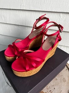 Neu PRADA Raso Kork Riemchen Satin Plateau Wedges Gr. 39,5 Cherry Ciliegia Rot - Bild 1 von 15