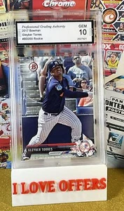 2017 BOWMAN GLEYBER TORRES ROOKIE #BD200 GEM MINT PGA 10 C NOME NEGOZIO RARO LEGGERE - Foto 1 di 4