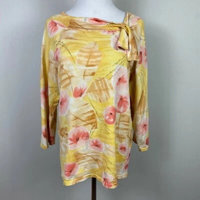Pendleton Sweater Top Womens L Silk Blend Floral Boatneck Tie 3/4 Sleeve Ribbed - Image 1 of 4
