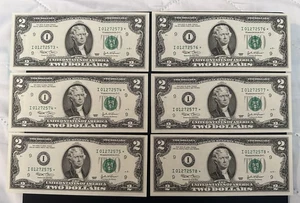2003 $2 ⭐️Star Notes Lot I01272573–I01272578 Consecutive 6 UNC Rare Bills - Picture 1 of 2