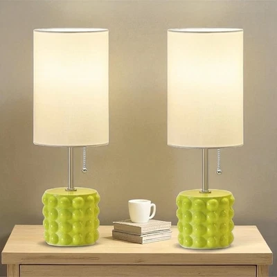 Juego de 2 Lámparas de Mesa Cerámica Verde 3 Colores Temperatura Cerámica Lámpara con Pull Cha Foto 1 de 3