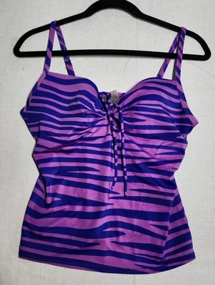 Camiseta Tankini Victoria's Secret Mujer 34 D Púrpura Azul Cebra Rayas Push Up Natación Foto 1 de 4