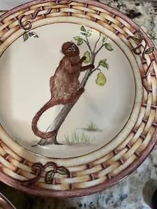 American Atelier Porzellan Affe Teller Bambusrand Zweig grüner Birnen 8,25" - Bild 1 von 2