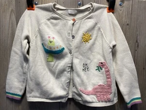 Unisex Kids Sweater Cardigan UFO, Dinosaur, Bee, & Flowers Mixed Techniques - Picture 1 of 9