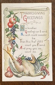 TURKEY Fruit GRAPES Onion APPLE Thanksgiving Antique POEM Embossed Postcard! - Picture 1 of 2
