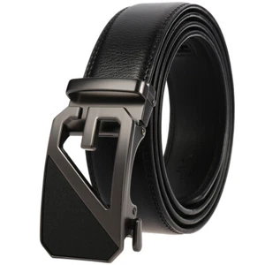 Cinturón de cuero de vaca automático con hebilla y correa de trinquete para hombre de ocio - Imagen 1 de 7