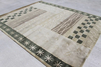 Alfombra tibetana verde contemporánea R23822 8' X 10' lana/seda hecha a mano en Nepal Foto 1 de 4