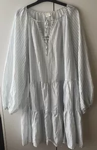 H&M Top/Dress Size M White Striped Long Sleeve Cotton & Lightweight ~ BNWT - Picture 1 of 10