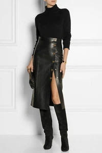 Skirt Leather Women Size S Mini Black Look Pencil Skirts Dress Short Bodycon 13 - Picture 1 of 4