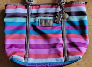Vintage Coach Legacy Sateen Multicolor Stripe Medium Tote Purse - Picture 1 of 8