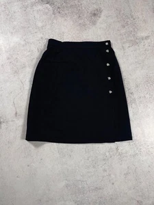 Chanel Boutique 90s Womens Vintage Knee Length Black Button Skirt 100%Wool Black - Picture 1 of 14