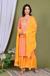 India Bollywood Hermosa Mujer Niña Étnica Kurta Con Sarara y Dupatta Set - Imagen 1 de 7