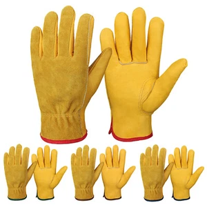 Cowhide Leather Work Gloves Comfortable Flexible Gardening Glove Protective Gear - Picture 1 of 16