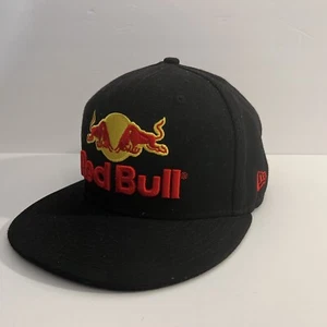 Red Bull Hat Cap Fitted 7 1/2 Black Red Big Logo Spellout Bull - Picture 1 of 18