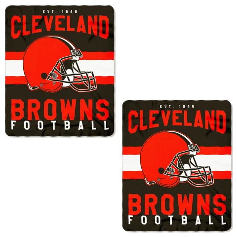2pc Set NFL Cleveland Browns Soft Fleece Throw Blanket 50" X 60" Cover