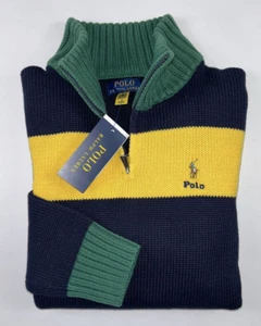 RALPH LAUREN Size XL 18-20 Boy's Sweater Navy POLO Pony Quarter Zip Mock NEW $75 - Picture 1 of 9